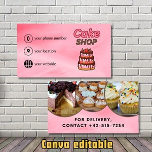 Modelo de cartão de visita de padaria, cartão de negócios de confeitaria, download instantâneo, modelo editável de canva de cartão de padeiro, modelo de cartão dupla face