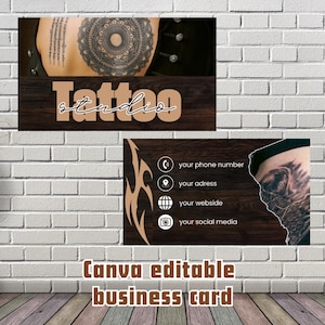 Tattoo business card template , Tattoo Shop card, Artistic Tattoo, Business, Loyalty Cards, Canva Editable , Instant Download, 2 pages