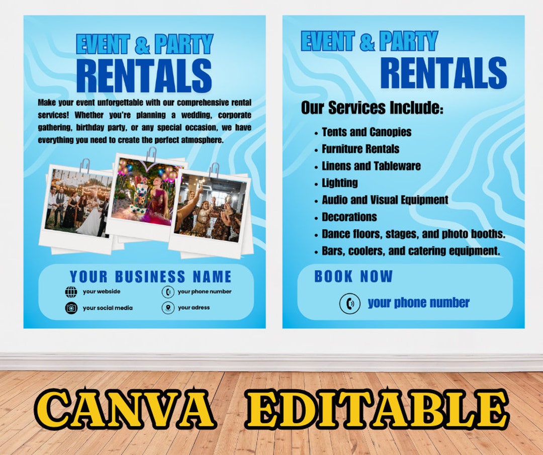 Event Party Rental Flyer: Editable DIY Template (canva) - Etsy