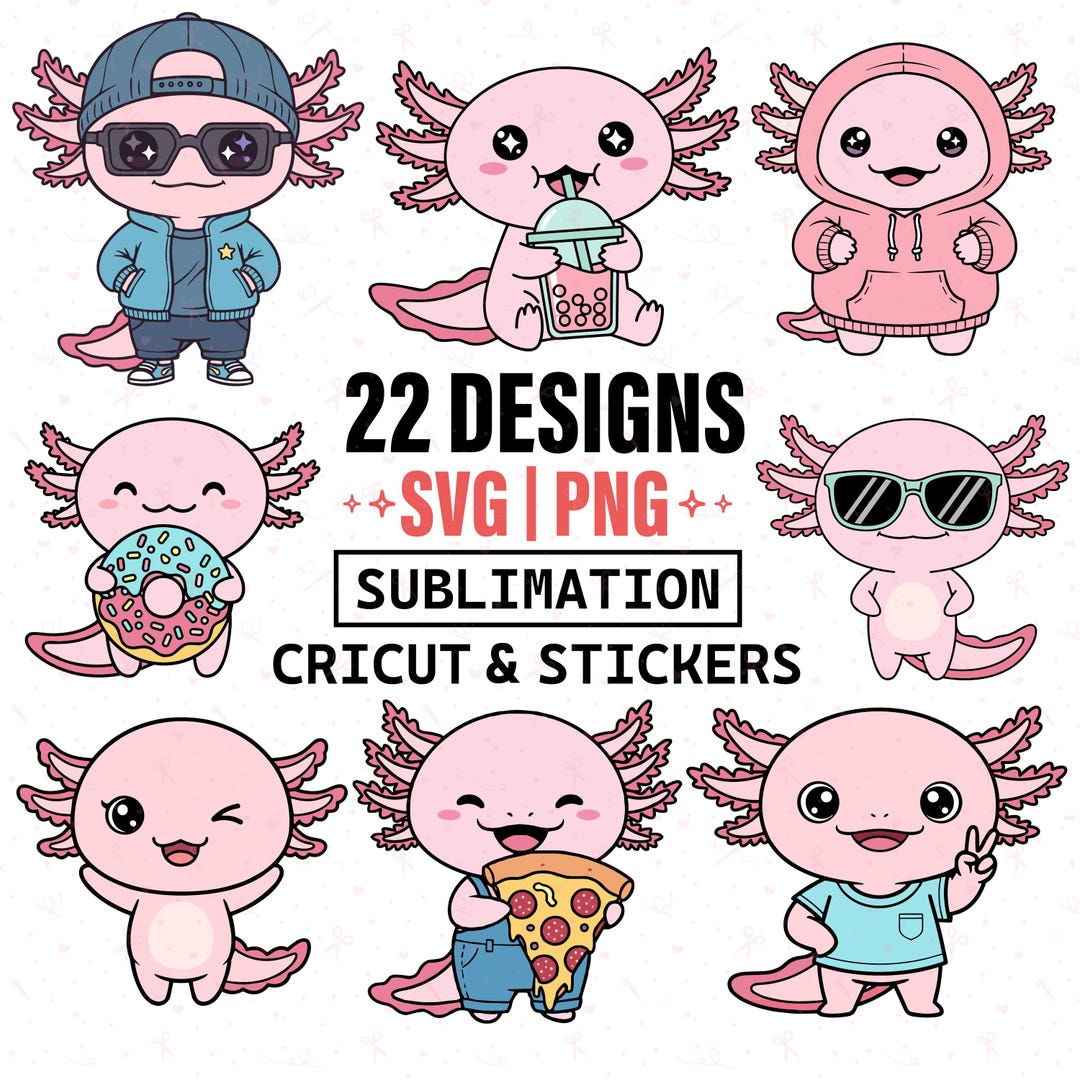 Cute Axolotl SVG PNG Bundle, Kawaii Axolotl Clipart, Cartoon Animal SVG ...