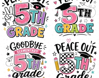 5e leerjaar SVG PNG-bundel, 5e leerjaar shirt Design, Peace Out 5e leerjaar clipart, Cricut-bestanden, sublimatie downloaden