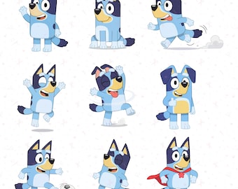 Bluey png en svg | Handgemaakte Bluey Png en Svg | Clipartbundel | 18 x blauwachtig png- en svg-bestand | Bingoclipartbundel | Bundelset origineel