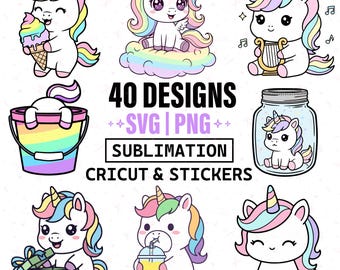 Unicorn SVG-bundel, pastel Unicorn clipart PNG, Cricut Cut-bestanden, Cute Unicorn-bundel, Kids Shirt Design, Instant Download, Commercieel gebruik