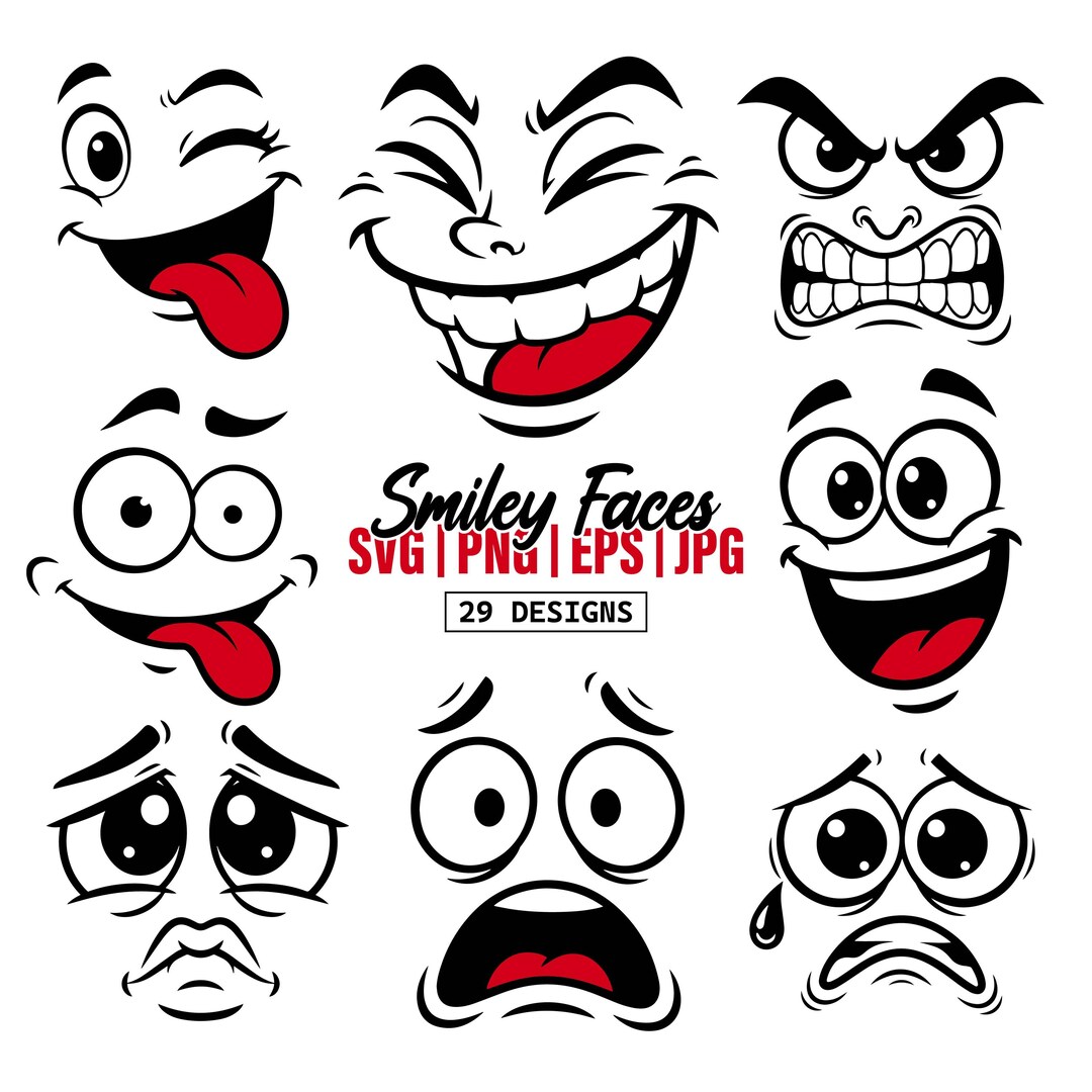 Cartoon Emotion Face SVG, Emoji Faces SVG Bundle, Funny Eyes & Mouth ...