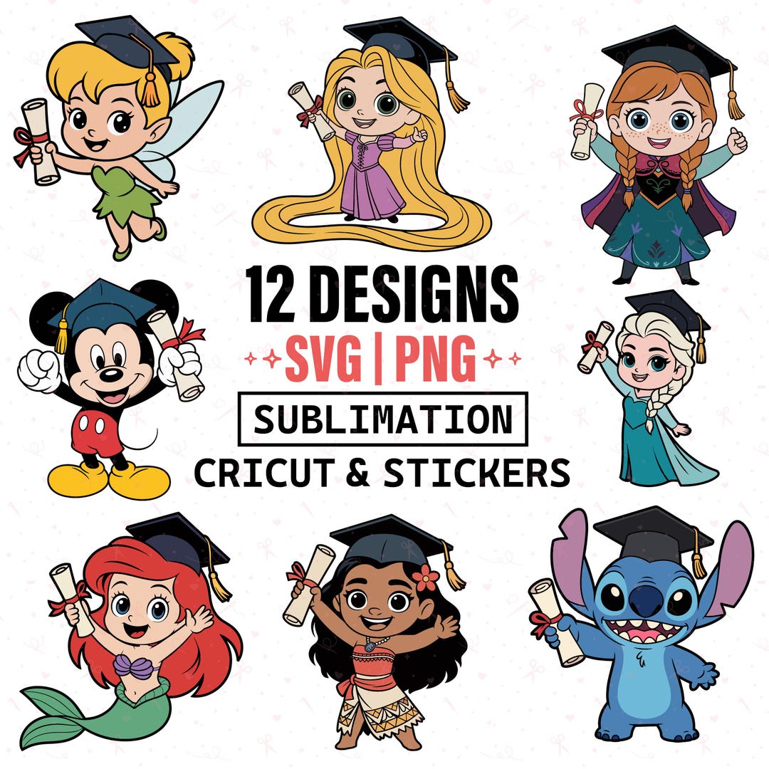 Phd Princess Disney Graduation SVG Bundle, Princess Graduate PNG, Mickey & Stitch ...