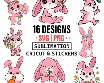 Easter Bunny Bundle 16 Designs, PNG SVG Clipart, Cricut Cut Files, Sublimation Shirts, Stickers