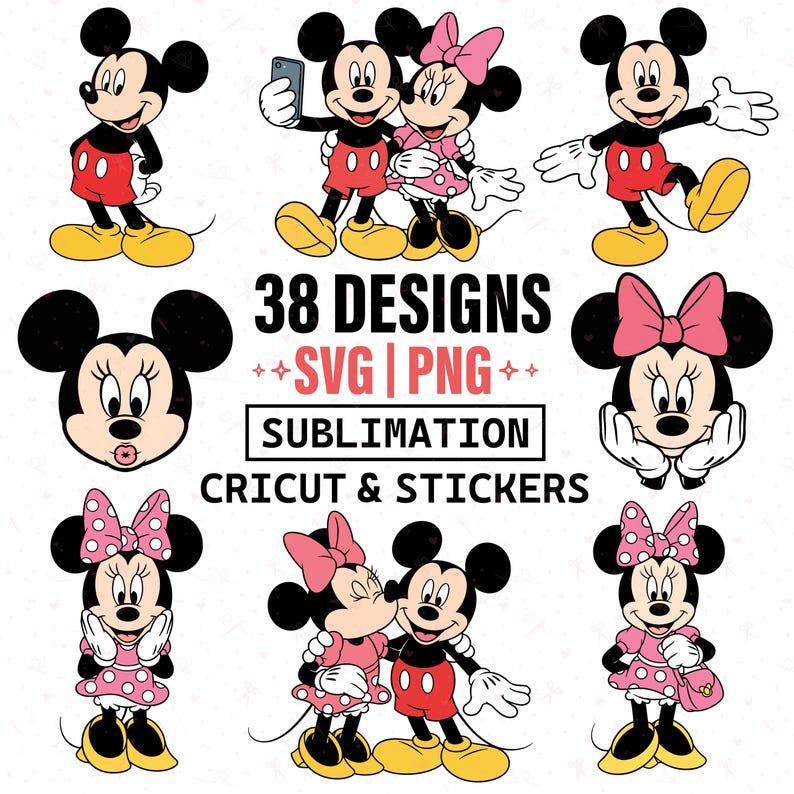 Mickey Minnie Mouse Couple SVG PNG Bundle – Cricut Sublimation Clipart (Digital Download) image 1