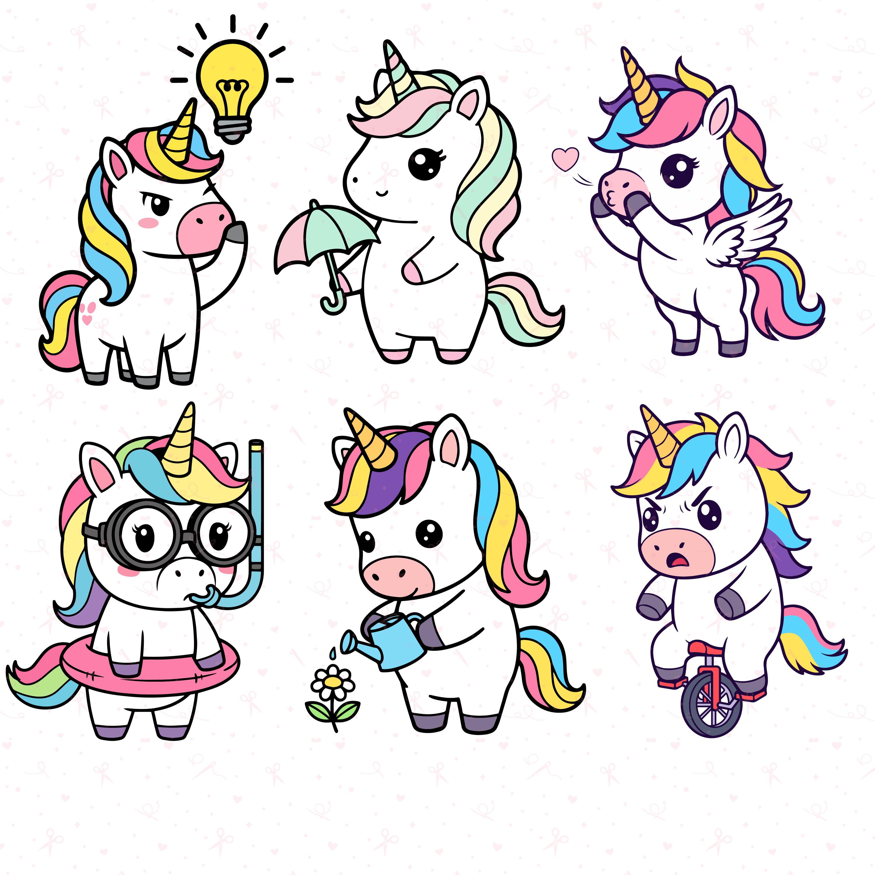 Unicorn Bundle 40 Designs, Kawaii Clipart PNG SVG, Cricut Cut Files ...
