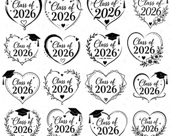 Class of 2026 hart SVG-bundel | Afstuderen SVG PNG, senior 2026 gesneden bestanden, Cricut afstuderen ontwerpen