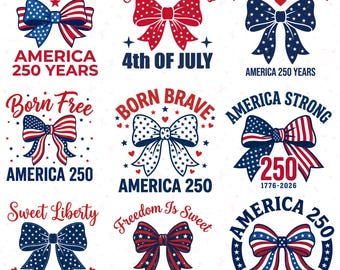 Patriottische boog SVG PNG-bundel, 4 juli shirt svg png, patriottisch Amerika 250e verjaardag Memorial Day Tee, Coquette Bow, VS 1776-2026,