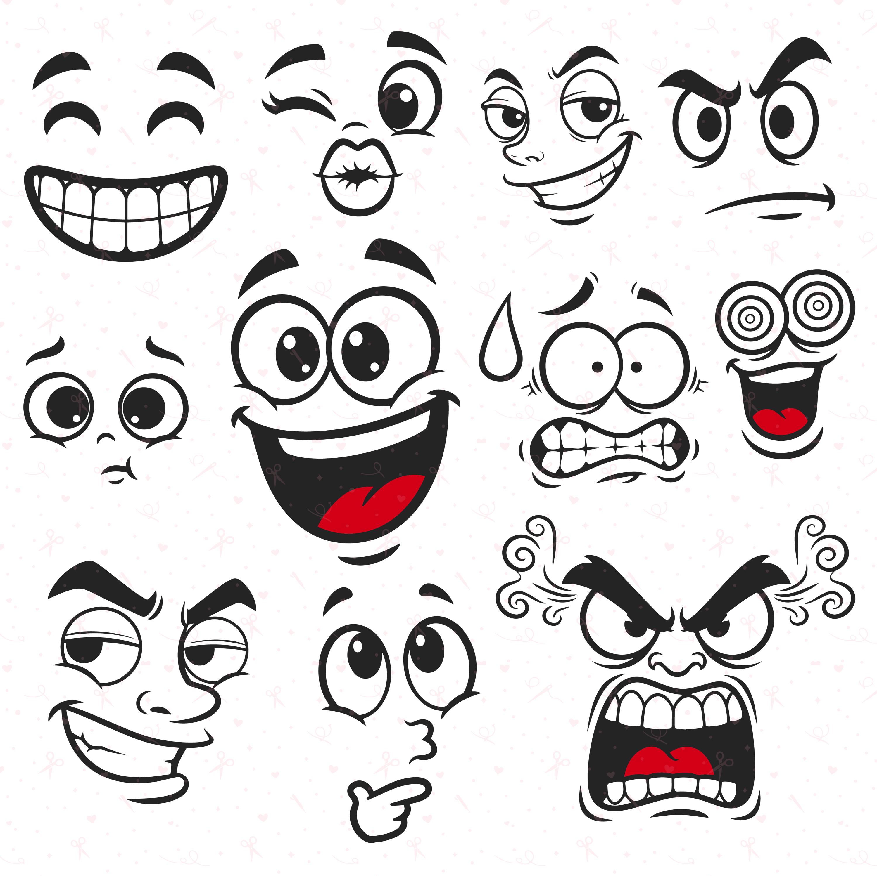 Cartoon Emotion Face SVG, Emoji Faces SVG Bundle, Funny Eyes & Mouth ...