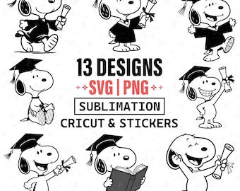 Snoopy afstuderen SVG PNG-bundel, klasse van 2026 SVG, afstuderen hond clipart, Senior Grad Cricut-bestanden, sublimatie shirt design