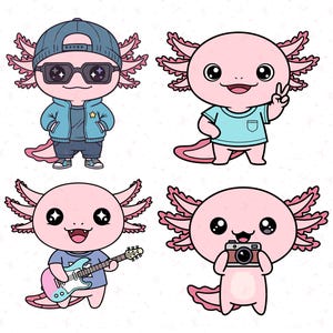 Cute Axolotl SVG PNG Bundle, Kawaii Axolotl Clipart, Cartoon Animal SVG, Cricut Files, Sublimation png, Sticker Shirt Design, image 6