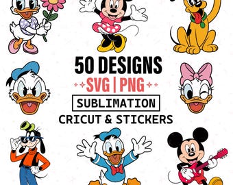 Mickey and Friends SVG Bundle, 50 SVG PNG Disney Characters for Cricut, Kids Birthday Party Shirt Design, Instant Download