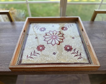 BACK IN STOCK! Hand crafted wooden serving tray with sadaf