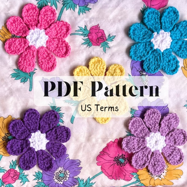 Daisy Flower CROCHET PATTERN- Step by Step photos included- Beginner Friendly Crochet Pattern, Flower Crochet Pattern