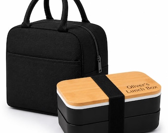 Engraved Bamboo Bento Box – Custom 2-Tier Lunch Box, Personalised Gift