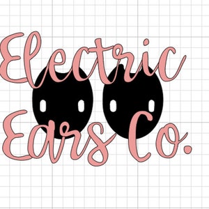 May include: Pink and black logo design with the text "Electric Ears Co.". The logo features two black electrical outlets with white outlines.