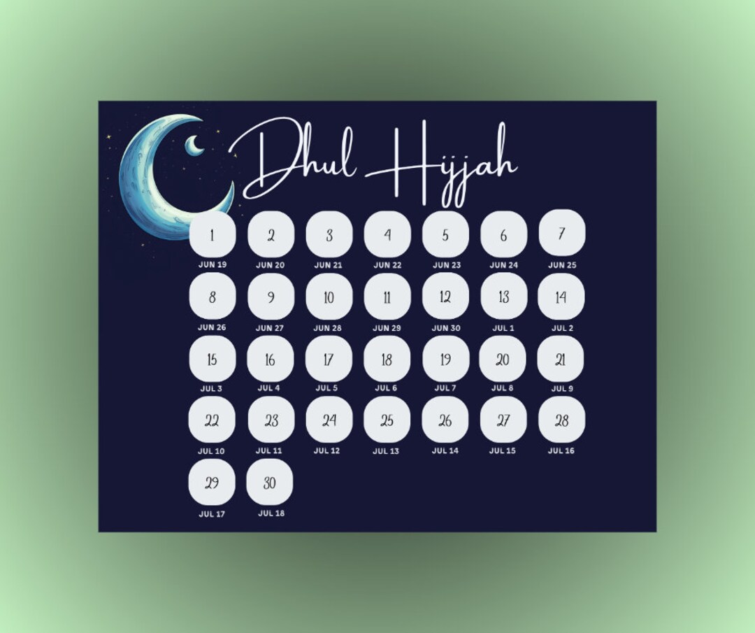 Dhul Hijjah 2023 Calendar 1444 Hijri Printable Calendar Etsy