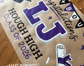 Custom Hand Painted Graduation Banner | Personalized Party Decor | Celebration Backdrop | Kraft Paper Sign