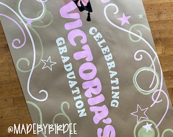 Custom Hand Painted Graduation Banner | Personalized Party Decor | Celebration Backdrop | Kraft Paper Sign