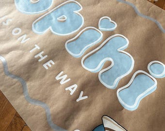 Custom Hand Painted Baby Shower Banner | Personalized Party Decor | Celebration Backdrop | Kraft Paper Sign