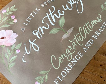 Custom Hand Painted Baby Shower Banner | Personalized Party Decor | Celebration Backdrop | Kraft Paper Sign