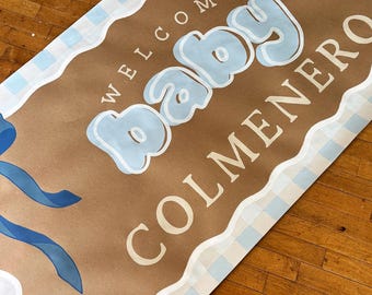 Custom Hand Painted Baby Shower Banner | Personalized Party Decor | Celebration Backdrop | Kraft Paper Sign