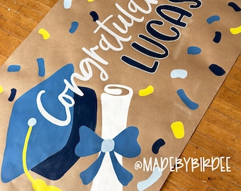 Custom Hand Painted Graduation Banner | Personalized Party Decor | Celebration Backdrop | Kraft Paper Sign