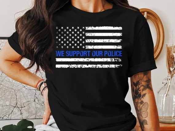 Blue Line Us Flag Heart Shaped Tee, Law Enforcement T-Shirt Blue Line Us Flag Heart Shaped Tee, Law Enforcement T-Shirt