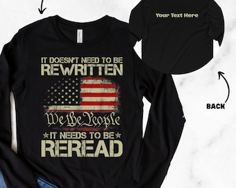 Camiseta de 1776, No es necesario reescribirla, es necesario releerla, Constitución estadounidense de 1776, Bandera vintage de EE. UU. de 1776, Camiseta patriótica