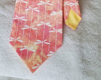 Tie, Pink and Yellow Dragonfly Necktie