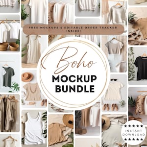 Boho Clothing Mockup Bundle, Boho Aesthetic Mockup, Digital Blank Clothing Mockups, T-Shirt Mockup, Sweatshirt Mockup, for Print on Demand