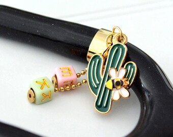 Stethoscope Charm with Cactus & Bee | Personalized Nurse Gift | Stethoscope Name Tag ID | Holiday Gift for Nurse | Nursing Student Gift Idea