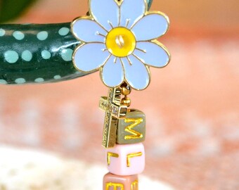 Personalized Daisy Stethoscope Charm with Cross: Custom Initial Medical Gift. Welded for Extra Durability.