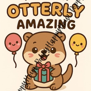 Carte d'anniversaire numérique loutre en téléchargement numérique - carte postale imprimable très étonnante - jolie papeterie de jeu de mots loutre kawaii - JPG + PNG instantané