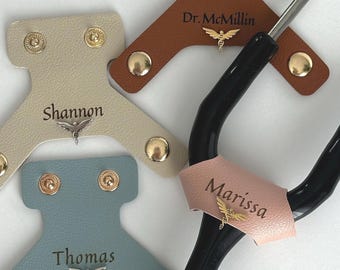 Engraved Leather Stethoscope Name Tag | Personalized Gifts for Nurses and Doctors | Custom Gifts for Nurses | Stainless Steel Caduceus Charm