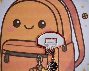 Dangling Basketball Hoop Pin or Stethoscope – Fun Enamel Sports Accessory for Backpacks, Jackets & More