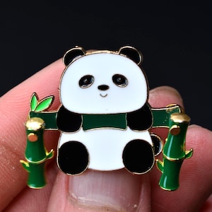Cute Panda Enamel Pin with Swiveling Bamboo | Playful Animal Pin for Backpacks, Jackets, Hats & Gifts