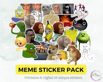 Pack d'autocollants imprimables pour meme | Autocollant numérique | PDF, PNG | Stickers mèmes d'humeur drôle | Ensemble d'autocollants pour ordinateur portable | Mèmes Viraux