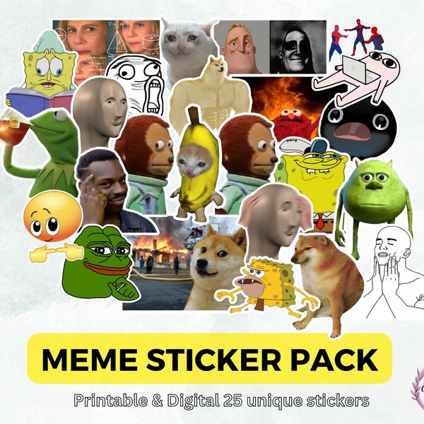 Printable Meme Sticker Pack | Digital Sticker | PDF, PNG | Funny Mood Meme Stickers | Laptop Sticker Set | Viral Memes