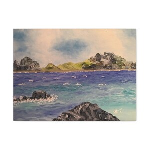 Ocean Art Painting On Canvas Ocean Wall Art Fun Art Wall Decor Artwork Home Decor Satin Canvas, Stretched