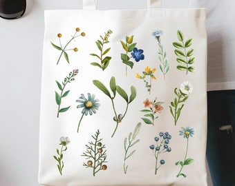 Sac fourre-tout fleurs sauvages, imprimé floral artistique, cadeau