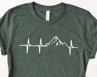 Mountains Heartbeat Hiking T-Shirt, Nature Adventure Tee