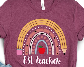 ESL Teacher Shirt, Rainbow Design, Bilingual Educator Tee