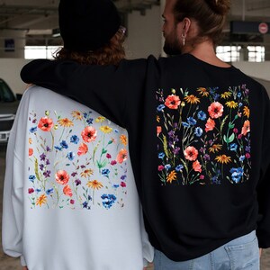 Vintage Flowers Hooded Sweatshirt, Boho Cottagecore Botanical Floral Sweater, Fairycore Oversized Wildflowers Crewneck Hoodie, Flower Hoodie
