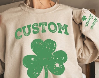 One Lucky Grandma Sweatshirt with Children Name on Sleeve, St Patty's Day Gift, Shamrock Irish Hoodie, Custom St Patrick's Day Sweatshirt