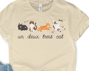 Un Deux Trois Cat T-Shirt, French Kitty Tee, Animal Lover Gift