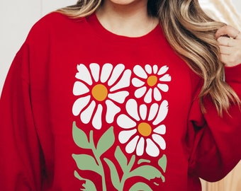Boho Wildflower Print Sweatshirt, Floral Hoodie