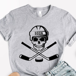 Cool Hockey Shirt, Vintage Hockey T-shirt, Graphic Skull and Hockey Sticks Shirt, Retro Goalie Tee, Gift For Hockey Player, Eat Sleep Hockey